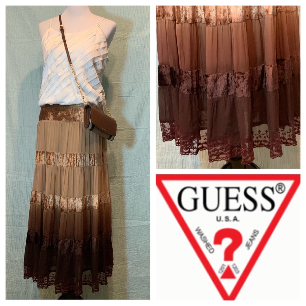 Guess Bohemian Brown Ombré Long Lace detail skirt